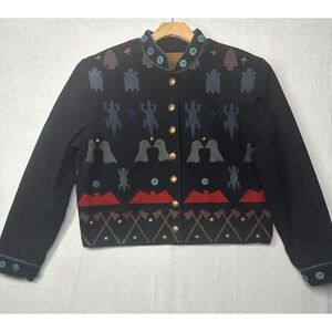 Double D Ranch Wear Black‎ Embroidered Jacket Women  L Western Native American